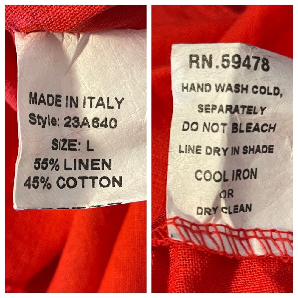 Linen! Francesca Bettini Made In Italy Shirt Dress Red Linen Blend with Pockets - Picture 7 of 7